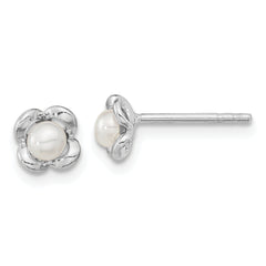 Sterling Silver RH-plated Polished FWC Pearl Flower Post Earrings