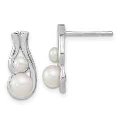 Sterling Silver Rhodium-plated FWC Pearl Post Earrings