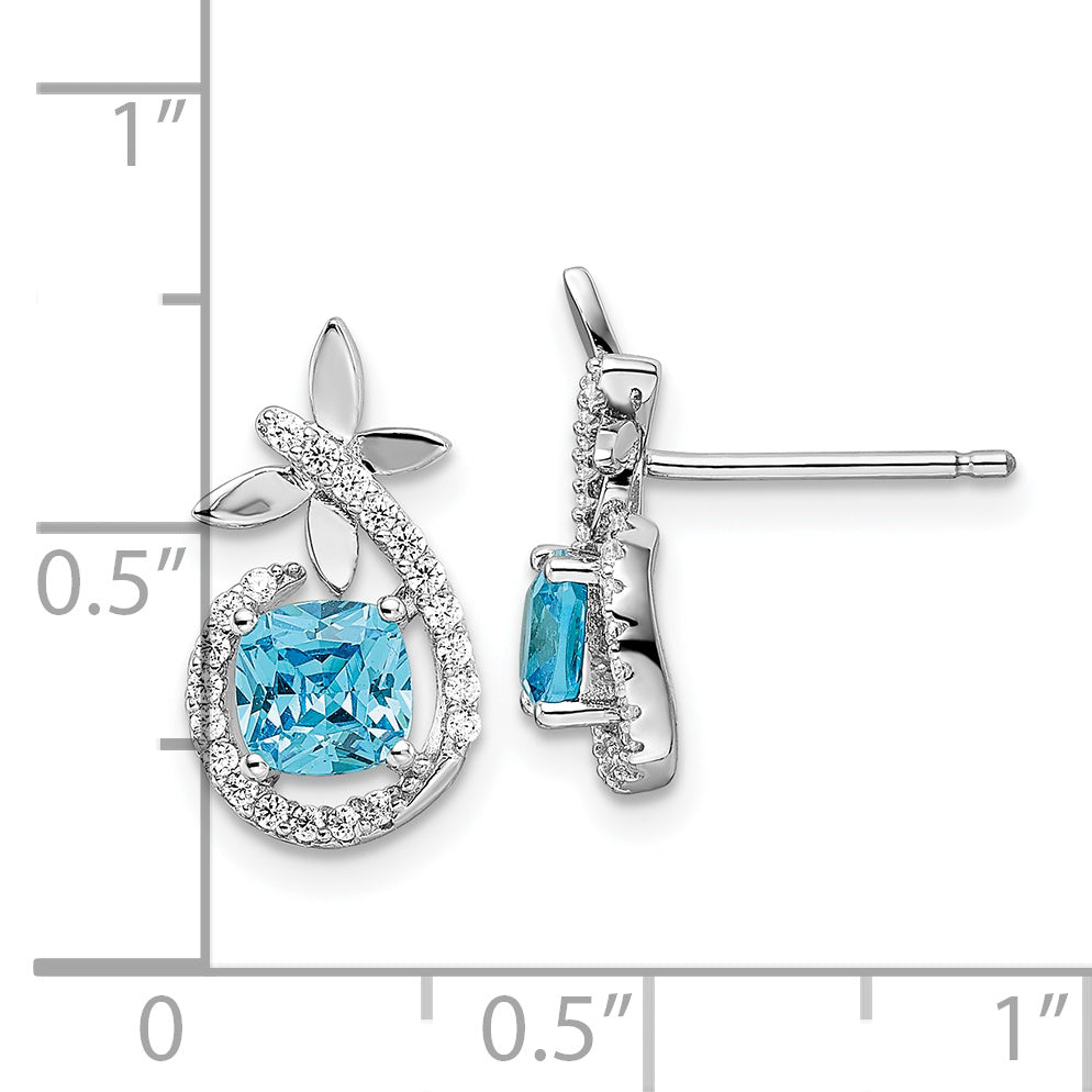 Sterling Silver Rhodium plated Blue & White CZ  Butterfly Post Earrings