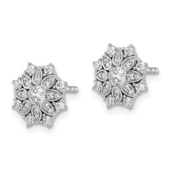 Sterling Silver Rhodium-plated CZ Snowflake Post Earrings