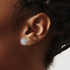 Sterling Silver Rhodium-plated CZ Snowflake Post Earrings