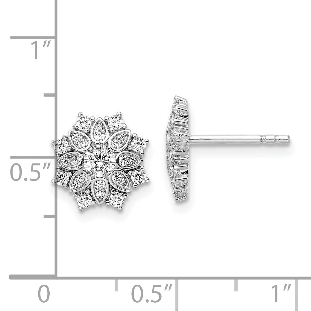 Sterling Silver Rhodium-plated CZ Snowflake Post Earrings