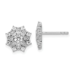 Sterling Silver Rhodium-plated CZ Snowflake Post Earrings