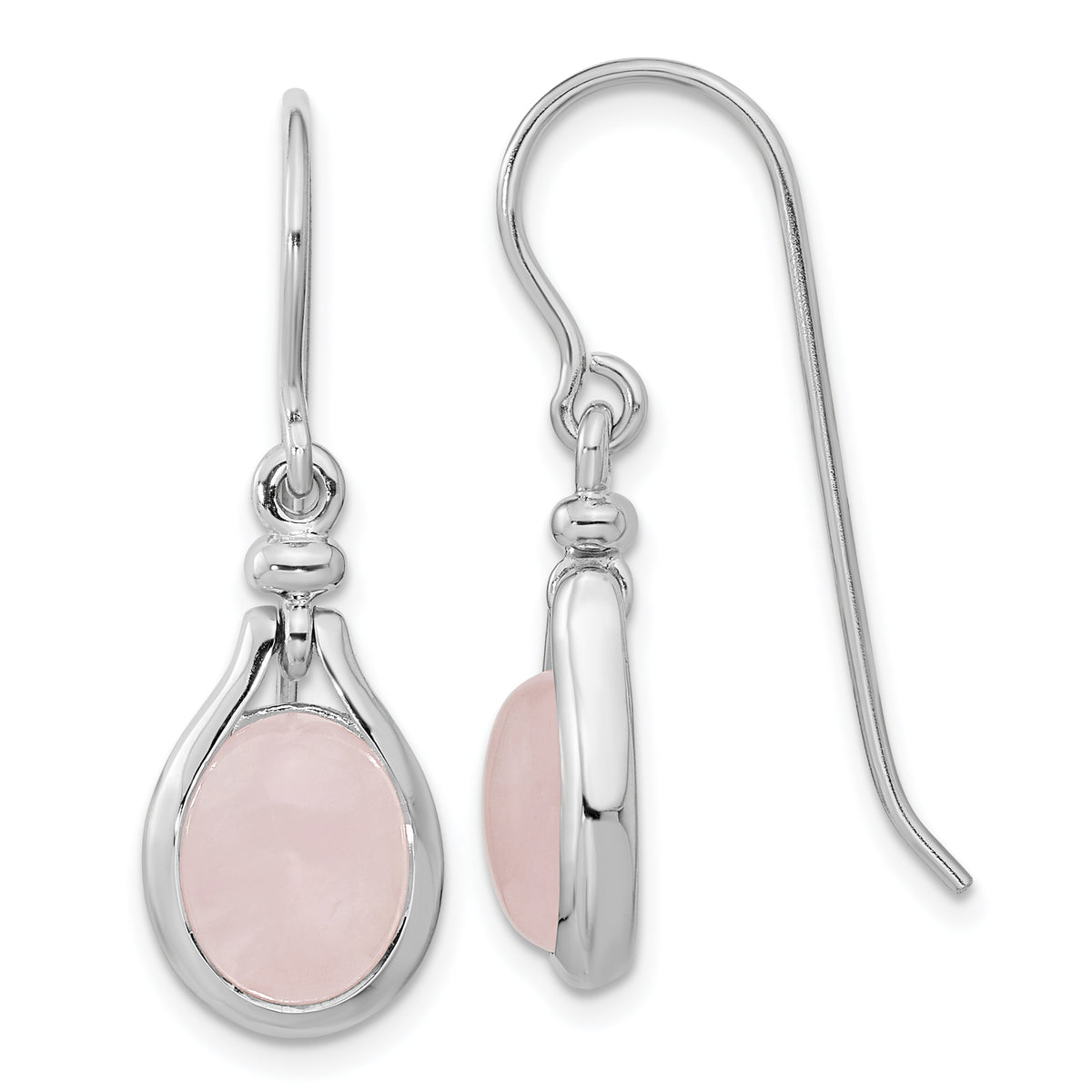 Sterling Silver RH-plated Rose Quartz Oval Dangle Earrings