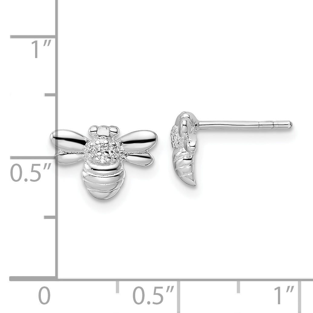 Sterling Silver Rhodium-plated Polished CZ Bumble Bee Post Earrings