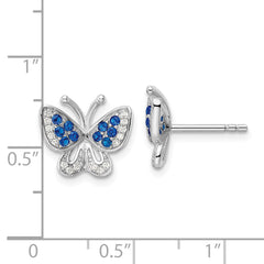 Sterling Silver Rhodium-plated Blue & White CZ Butterfly Post Earrings