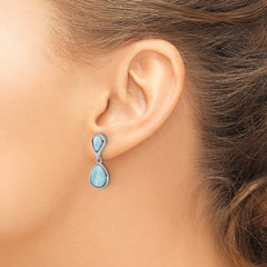 Sterling Silver Rhodium-plated Polished Pear Shape Larimar Dangle Earrings