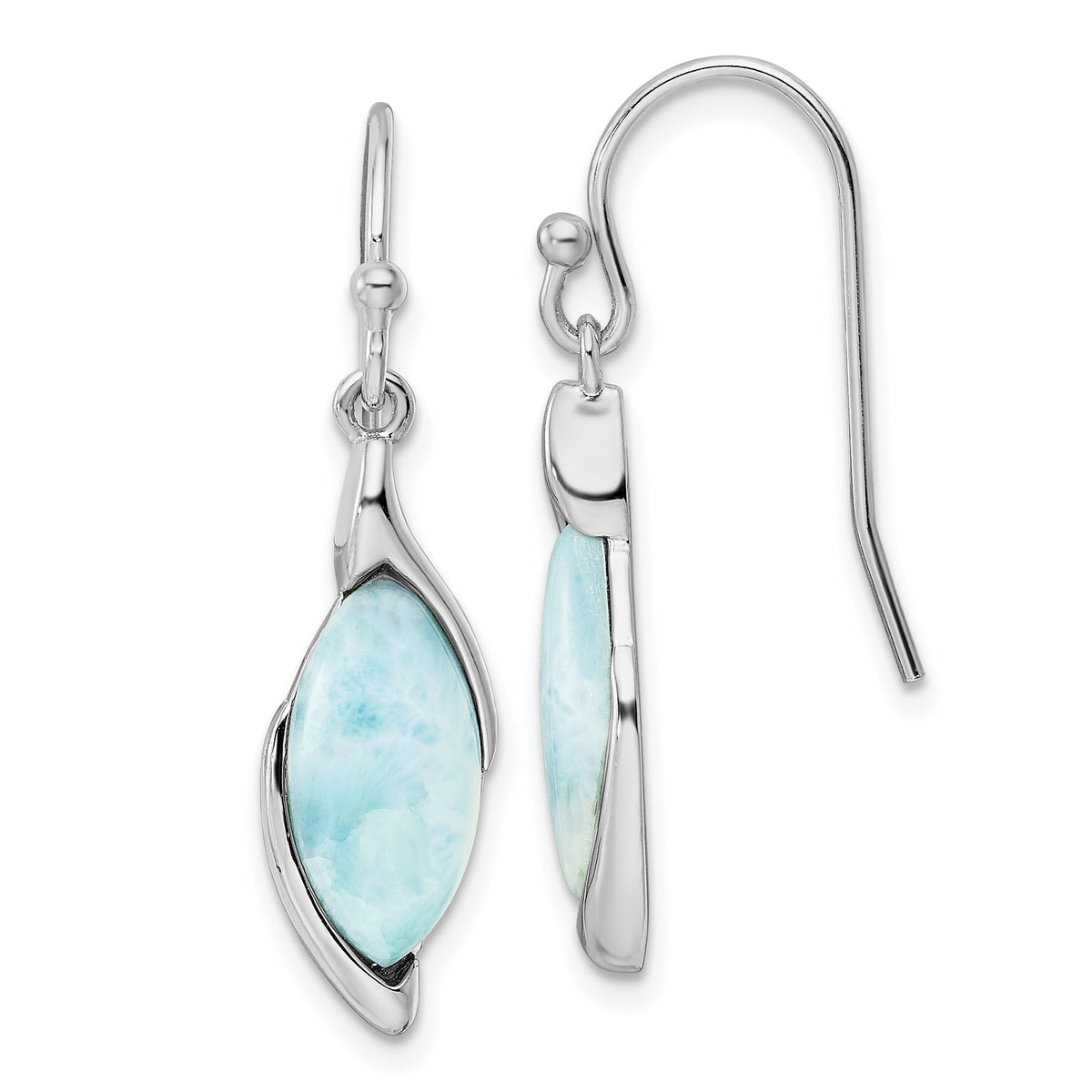 Sterling Silver Rhodium-plated Polished Larimar Dangle Earrings