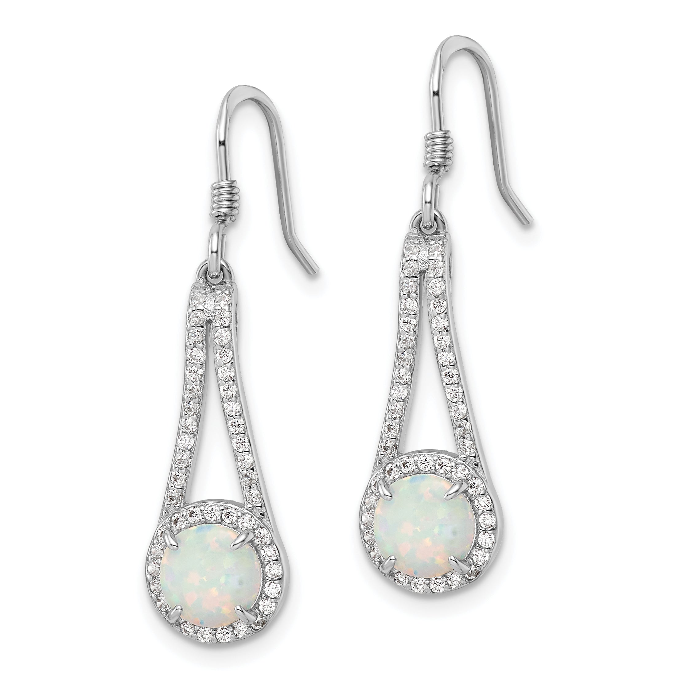 Sterling Silver Rhodium-plated CZ & White Created Opal Dangle Earrings