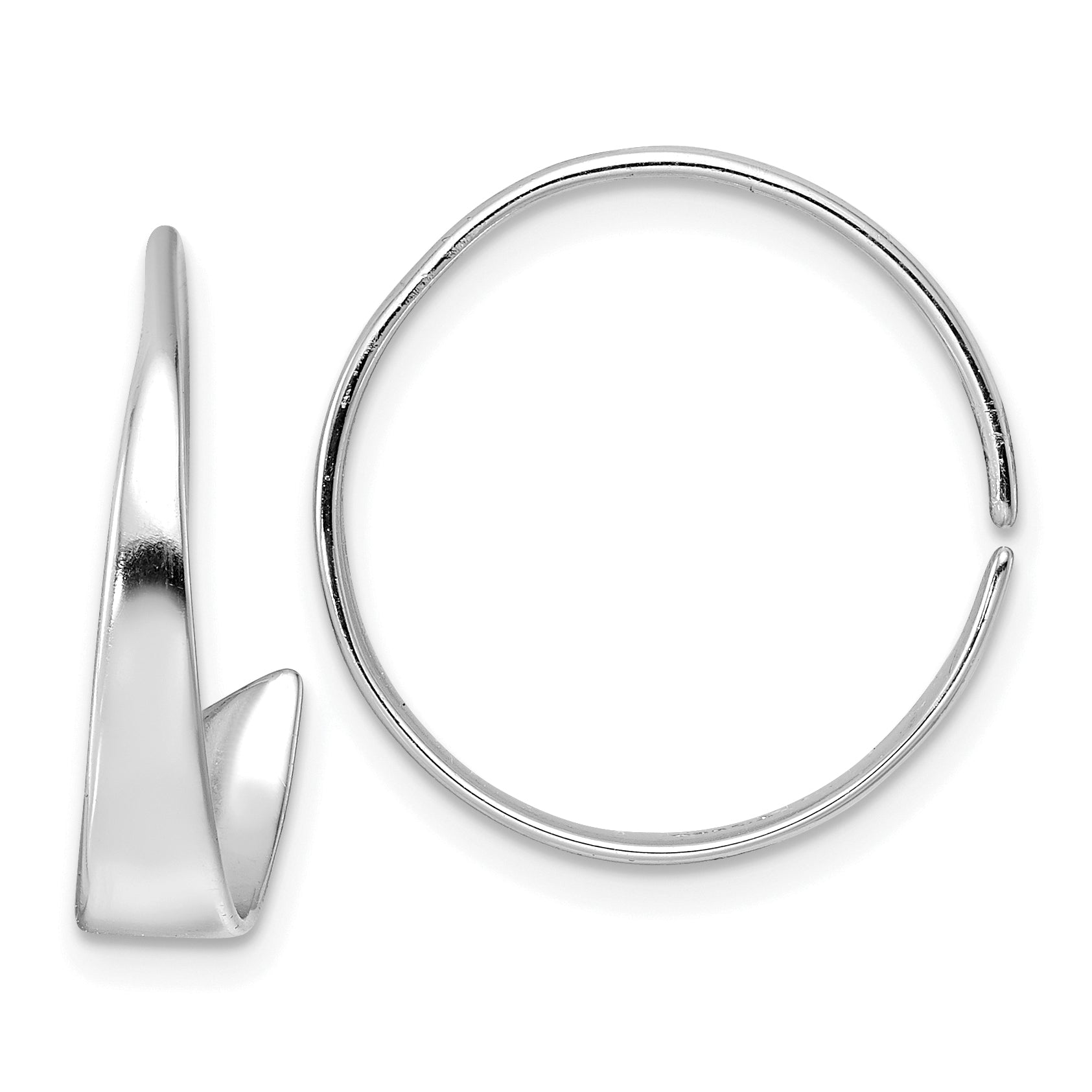 Sterling Silver Rhodium-plated Polished Flat Bar Hoop Threader Earrings