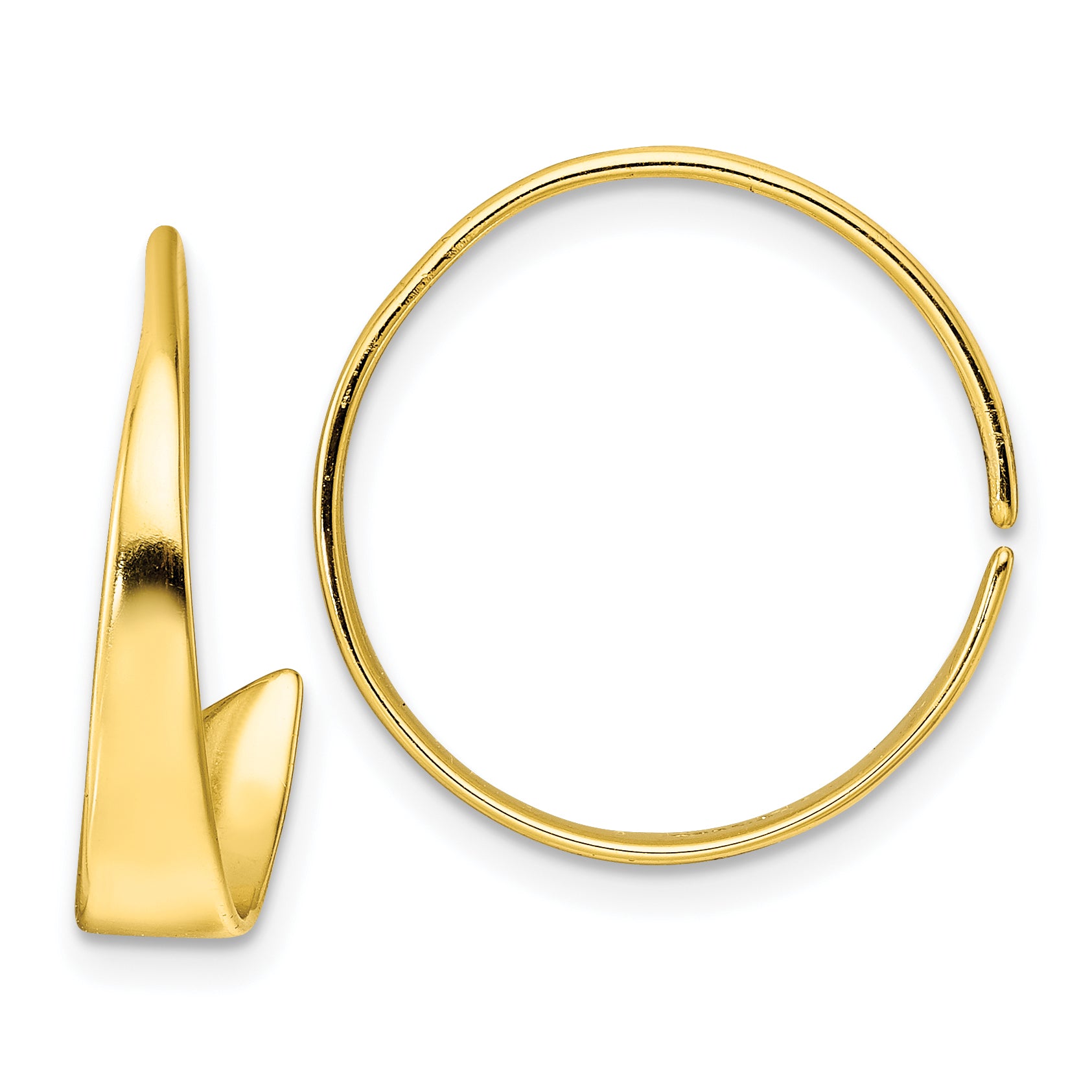 Sterling Silver Gold-tone Polished Flat Bar Hoop Threader Earrings