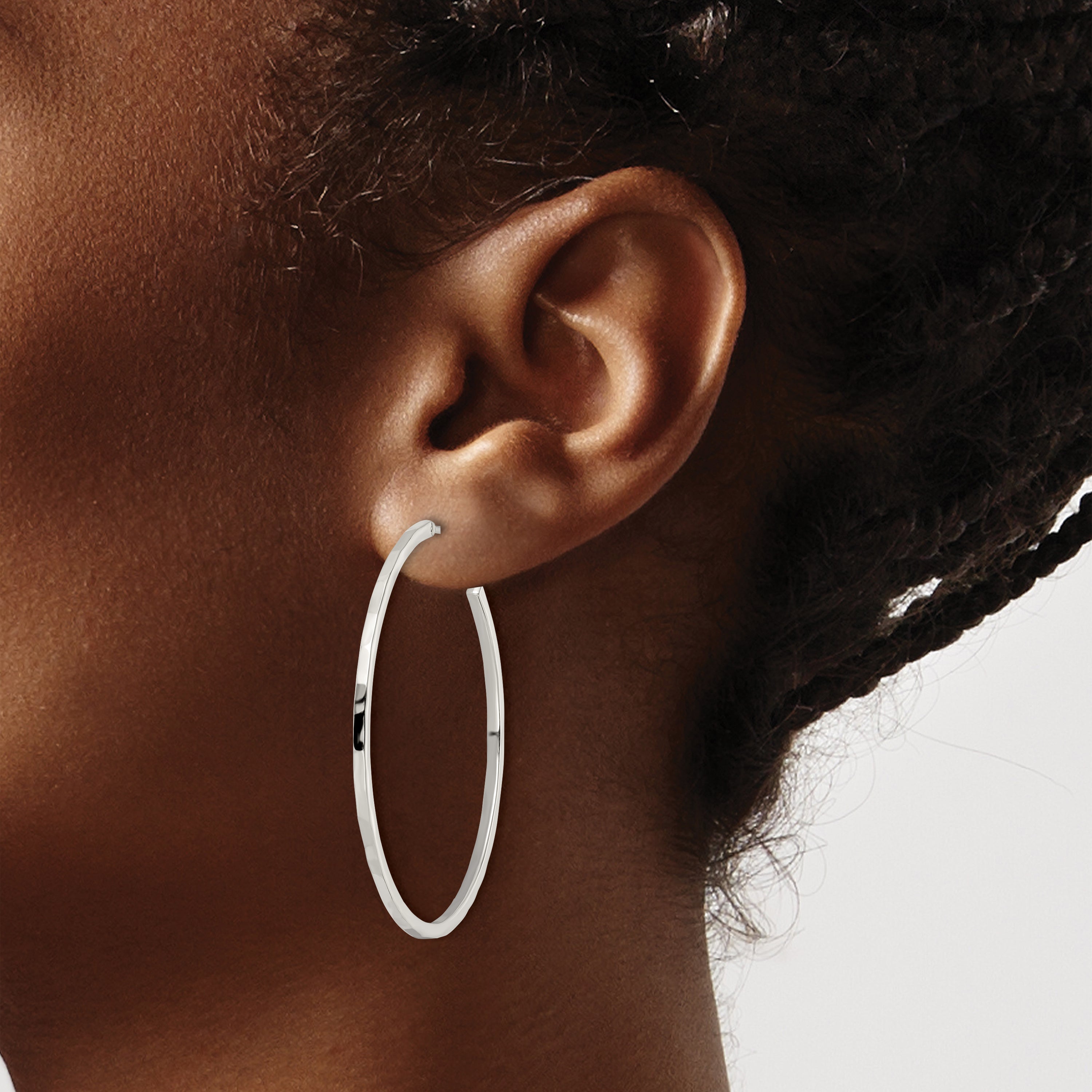 Sterling Silver Polished Hammered Hoop Earrings