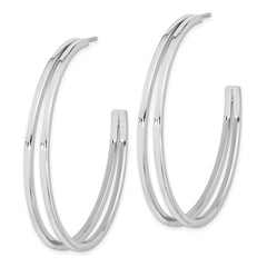 Sterling Silver Rhodium Plated Split Design Hoop Post Earrings