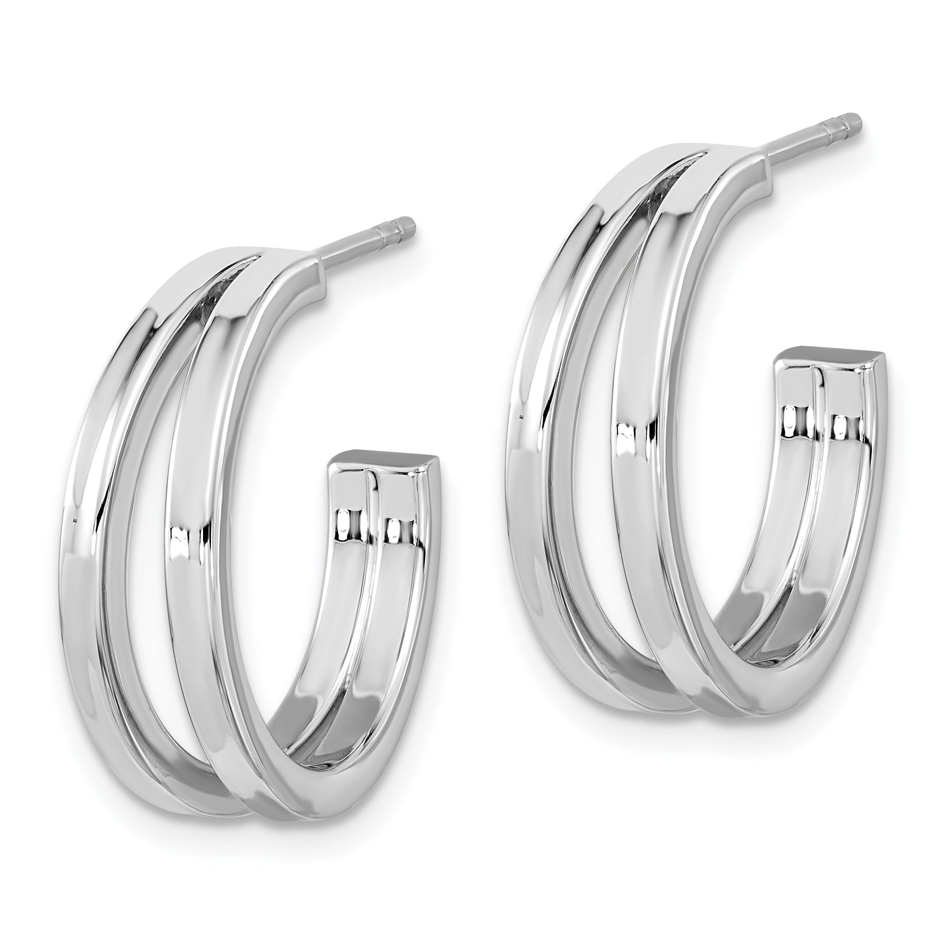 Sterling Silver Rhodium Plated Split Design Hoop Post Earrings