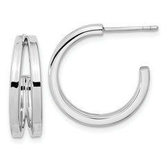 Sterling Silver Rhodium Plated Split Design Hoop Post Earrings