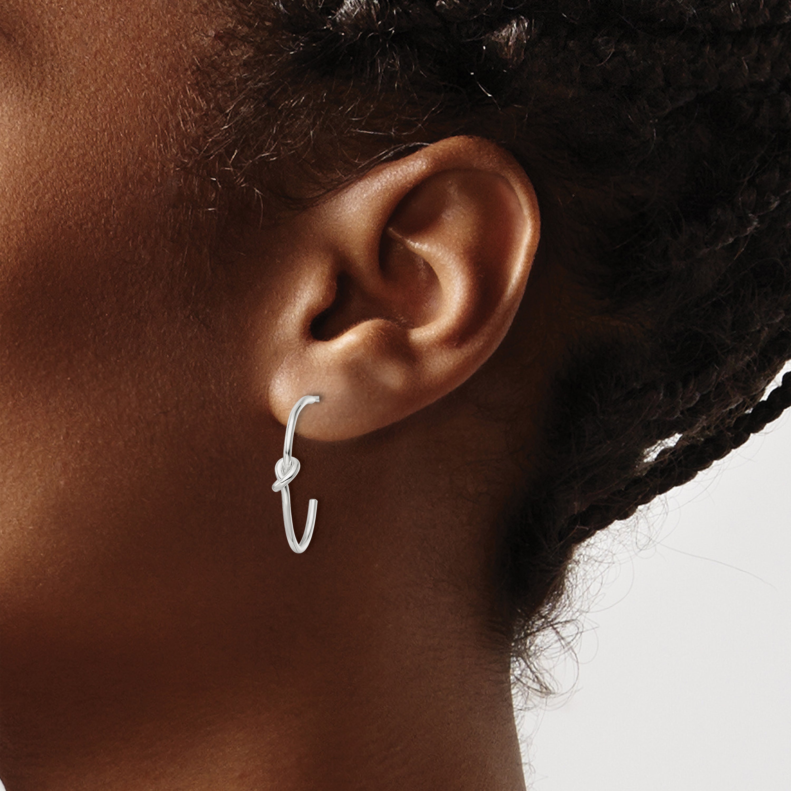 Sterling Silver Polished Knot Post Hoop Earrings