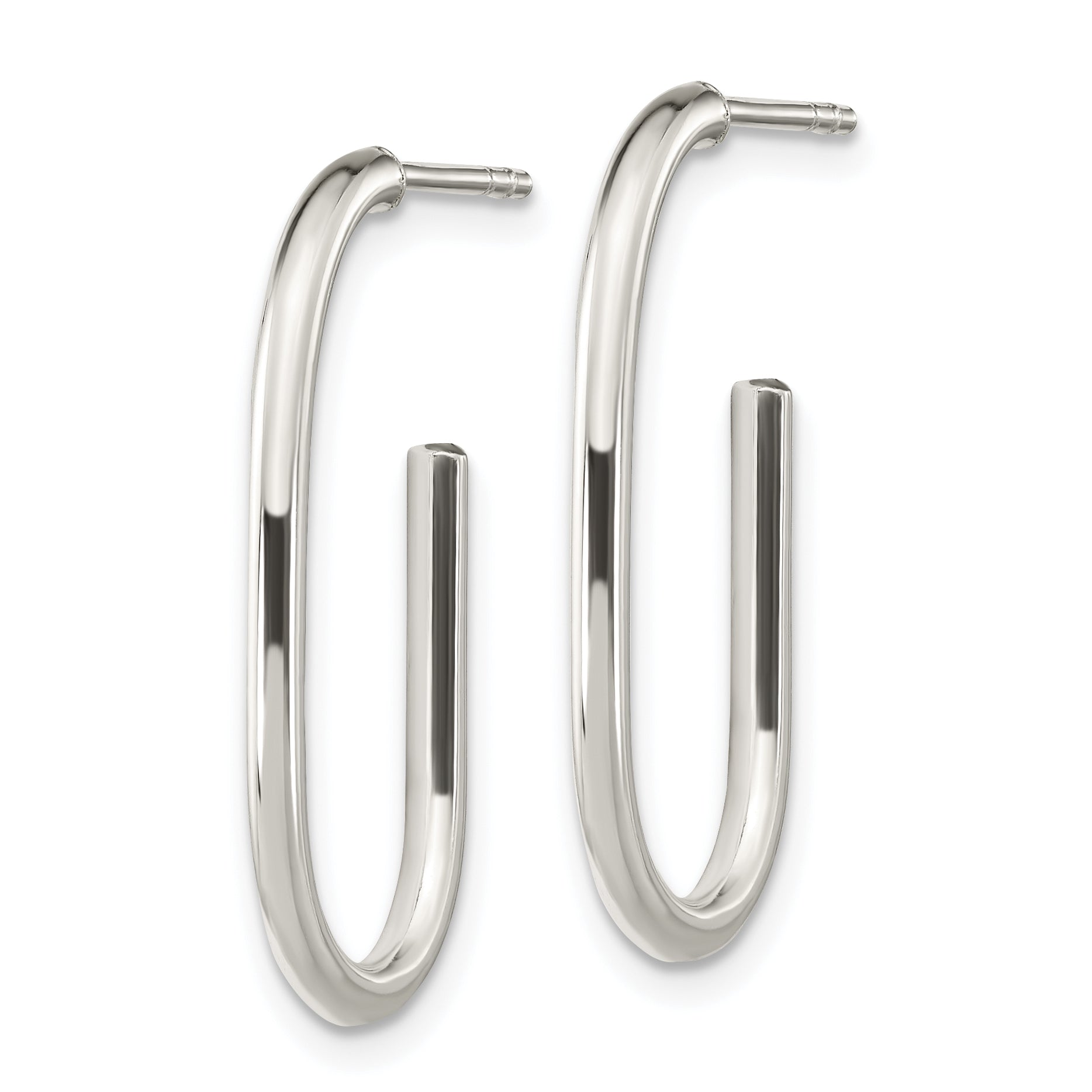 Sterling Silver Polished Oval J-Hoop Post Earrings