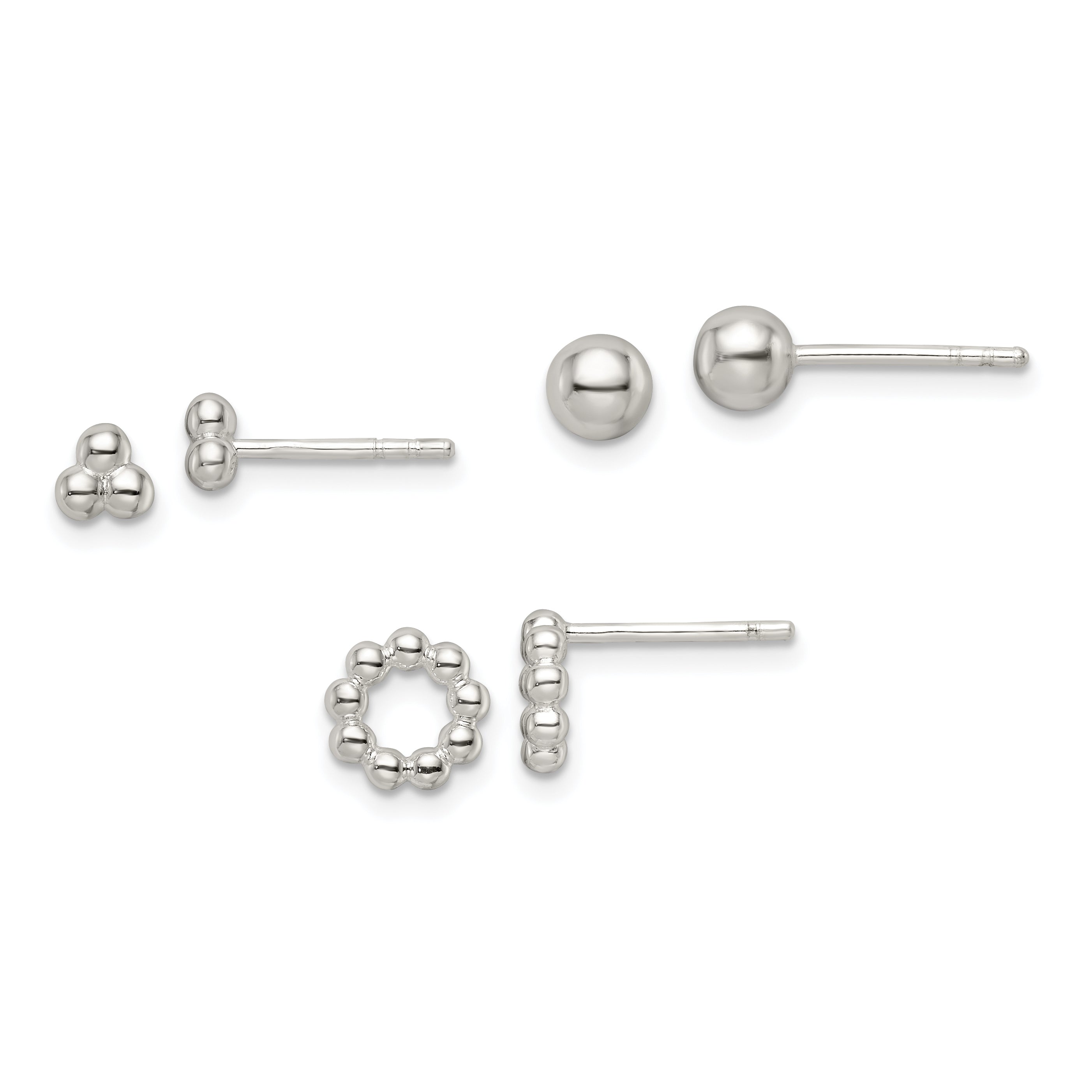 Sterling Silver Beaded and Stud Post Earring Set