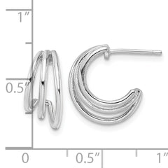 Sterling Silver Rhodium-plated Polished J-Hoop Post Earrings