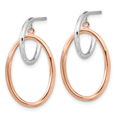 Sterling Silver Rhodium-plated Rose Gold-plated Oval Dangle Hoop Earrings