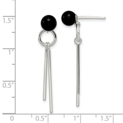 Sterling Silver Polished Fancy Onyx Bead & Bars Post Dangle Earrings