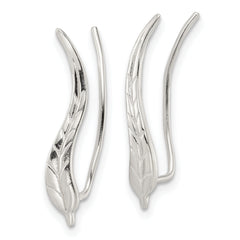 Sterling Silver Polished & Textured Wavy Leaf Dangle Earrings