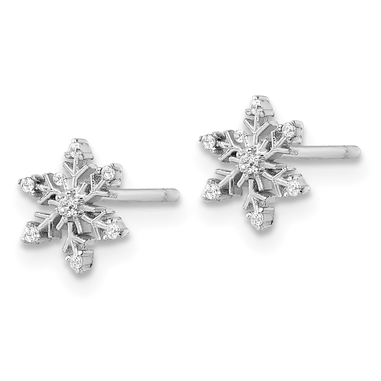 Sterling Silver Rhodium-plated Polished CZ Snowflake Post Earrings