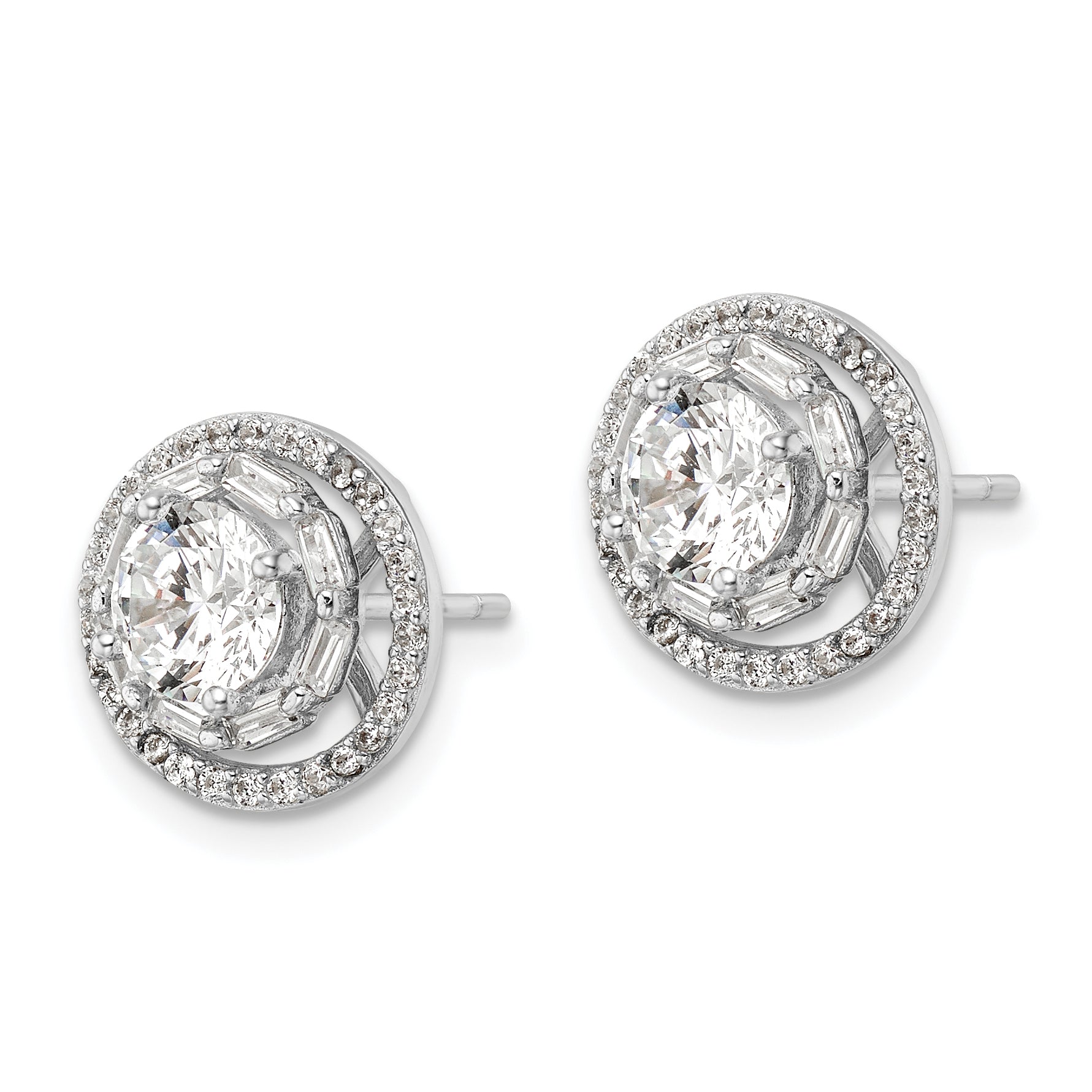 Sterling Silver Rhodium-plated Polished 6mm CZ Stud w/ Jackets Earrings