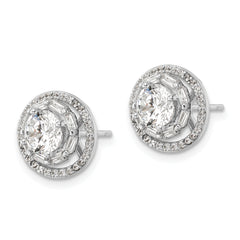 Sterling Silver Rhodium-plated Polished 6mm CZ Stud w/ Jackets Earrings