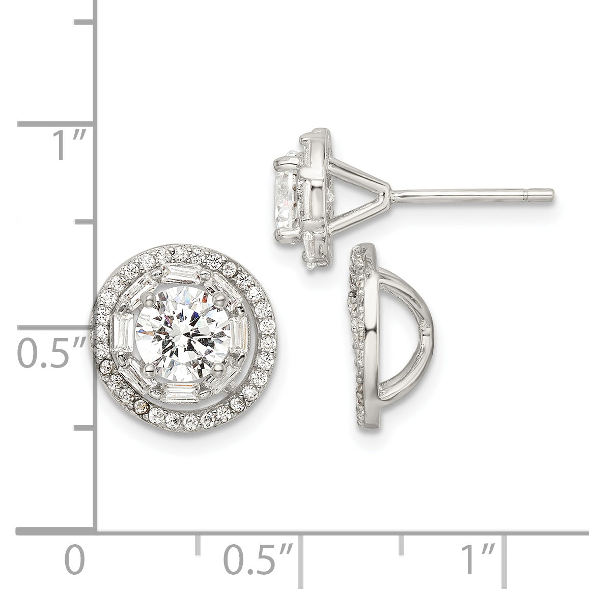 Sterling Silver Rhodium-plated Polished 6mm CZ Stud w/ Jackets Earrings