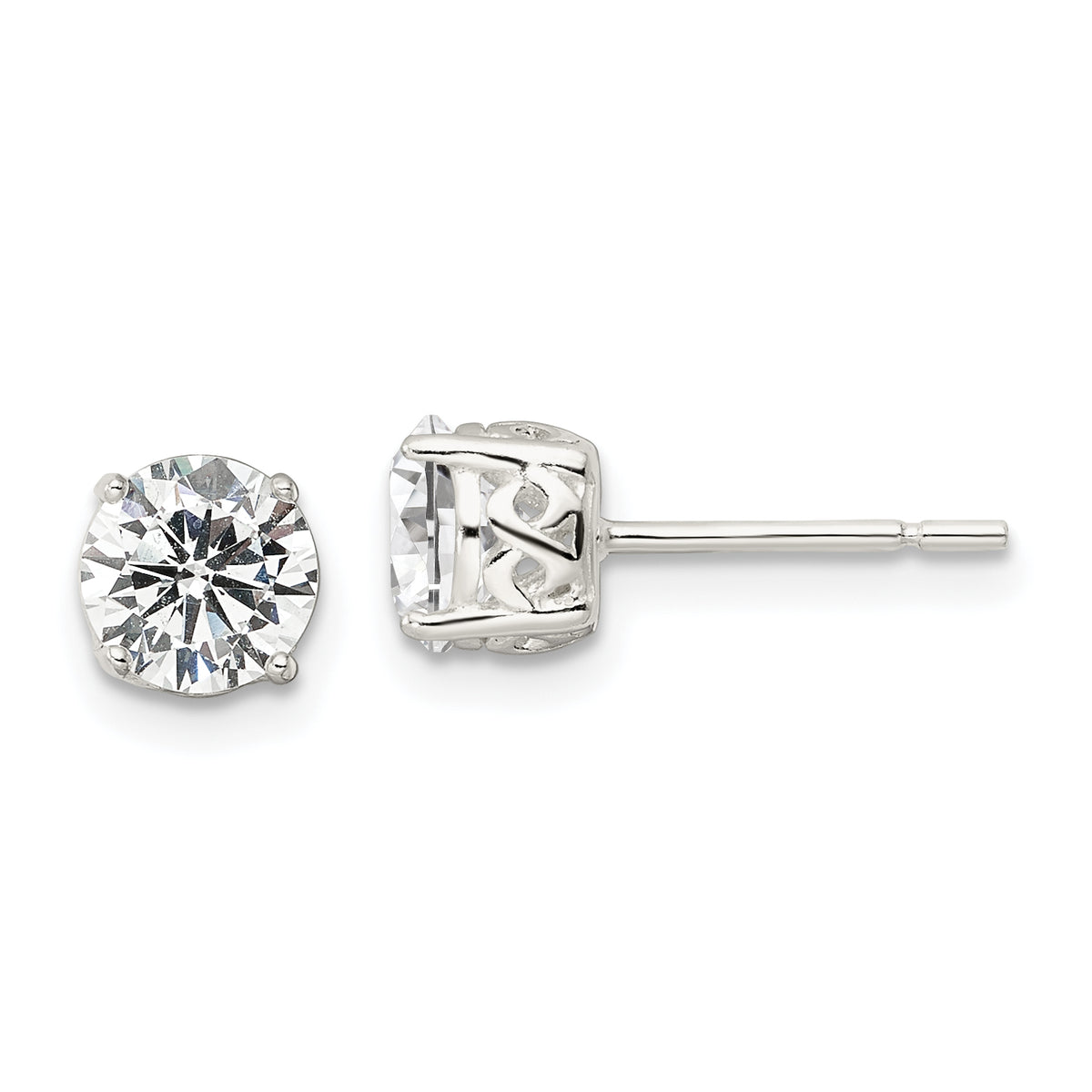 Sterling Silver Polished 6mm Round CZ Infinity Basket Set Stud Earrings