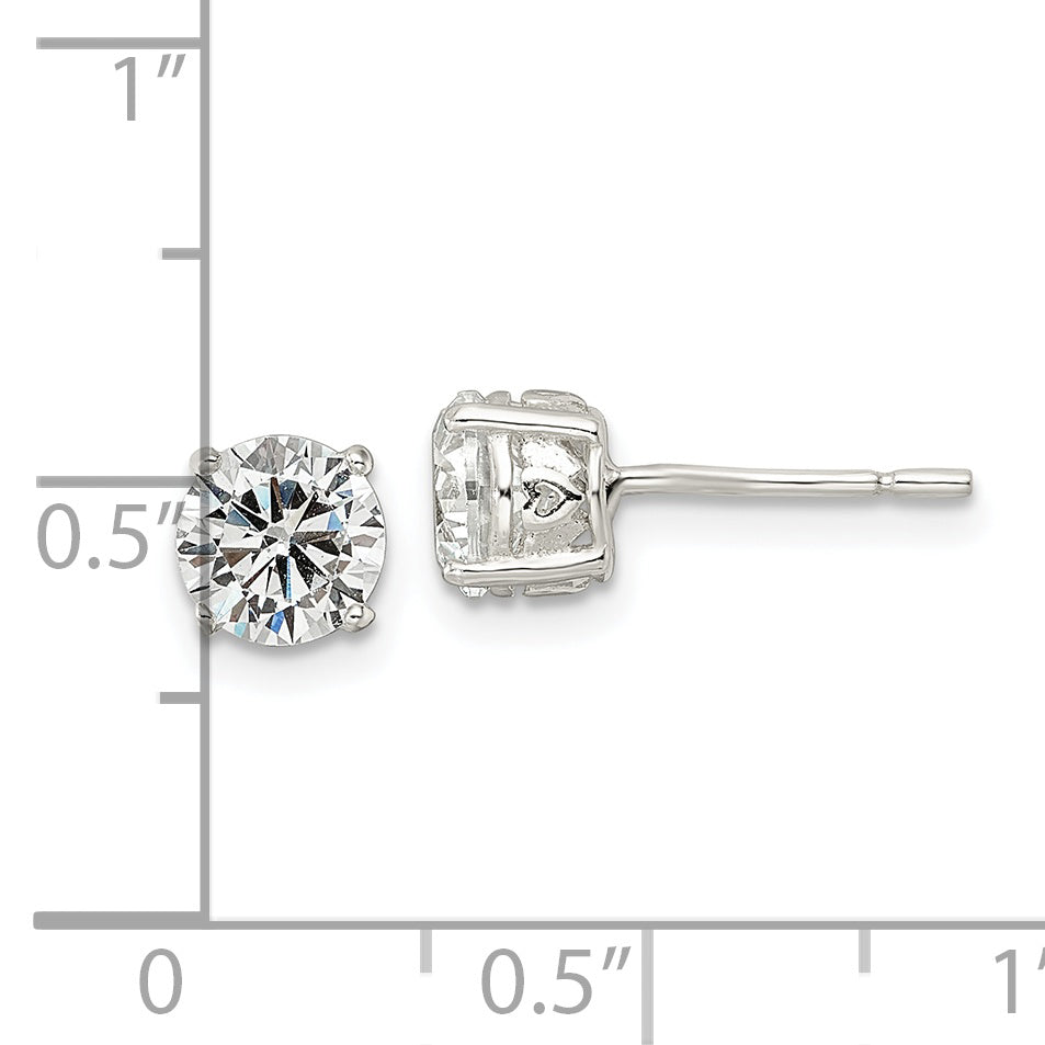 Sterling Silver Polished 6mm Round CZ Heart Basket Set Stud Earrings