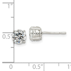 Sterling Silver Polished 6mm Round CZ Heart Basket Set Stud Earrings