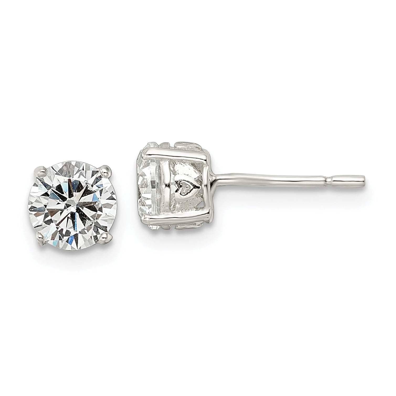 Sterling Silver Polished 6mm Round CZ Heart Basket Set Stud Earrings