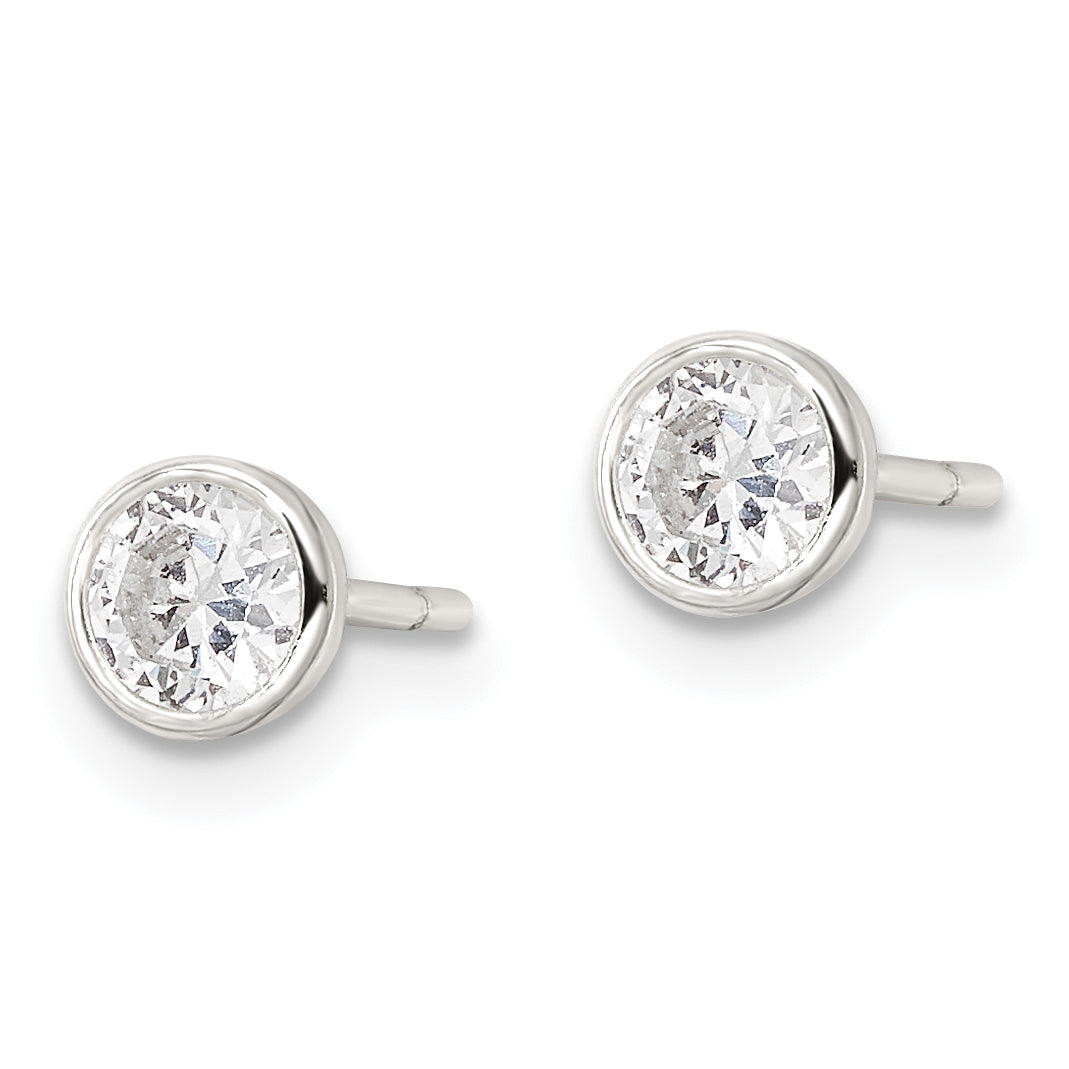 Sterling Silver Polished 4mm Round CZ Bezel Set Stud Earrings