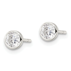 Sterling Silver Polished 4mm Round CZ Bezel Set Stud Earrings