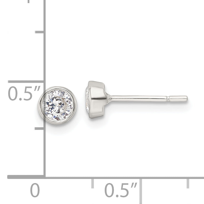 Sterling Silver Polished 4mm Round CZ Bezel Set Stud Earrings