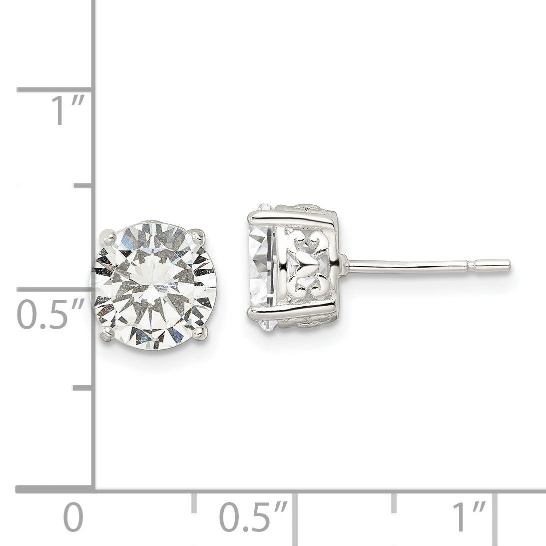 Sterling Silver Polished 8mm Round CZ Heart Basket Set Stud Earrings