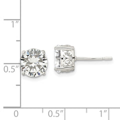 Sterling Silver Polished 8mm Round CZ Heart Basket Set Stud Earrings