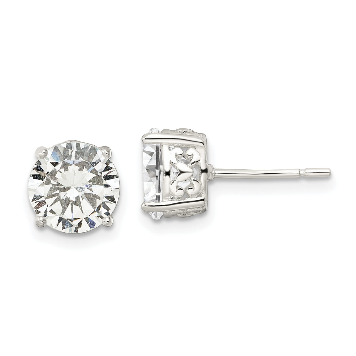 Sterling Silver Polished 8mm Round CZ Heart Basket Set Stud Earrings