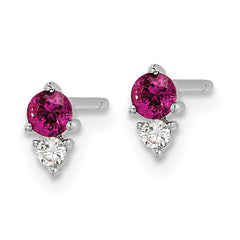 Sterling Silver Rhodium-plated Polished Red & White CZ Post Earrings