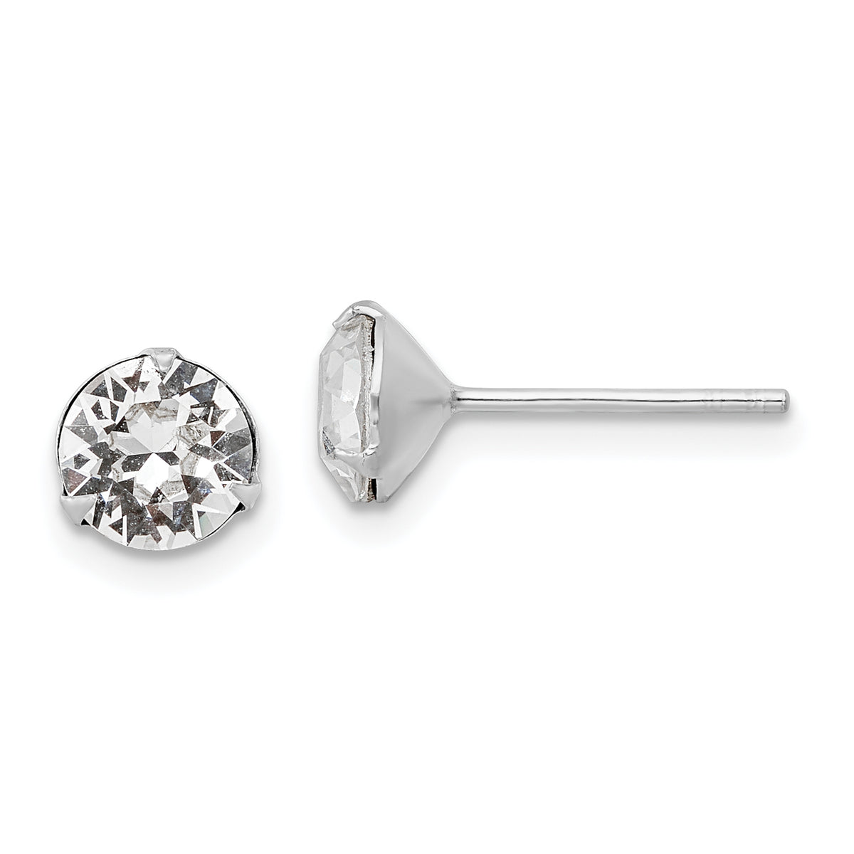 Sterling Silver Rhodium-plated Polished Round 6.5mm Crystal Stud Earrings