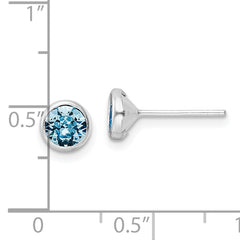 Sterling Silver Rhodium-plated Polished Blue Crystal Bezel Stud Earrings