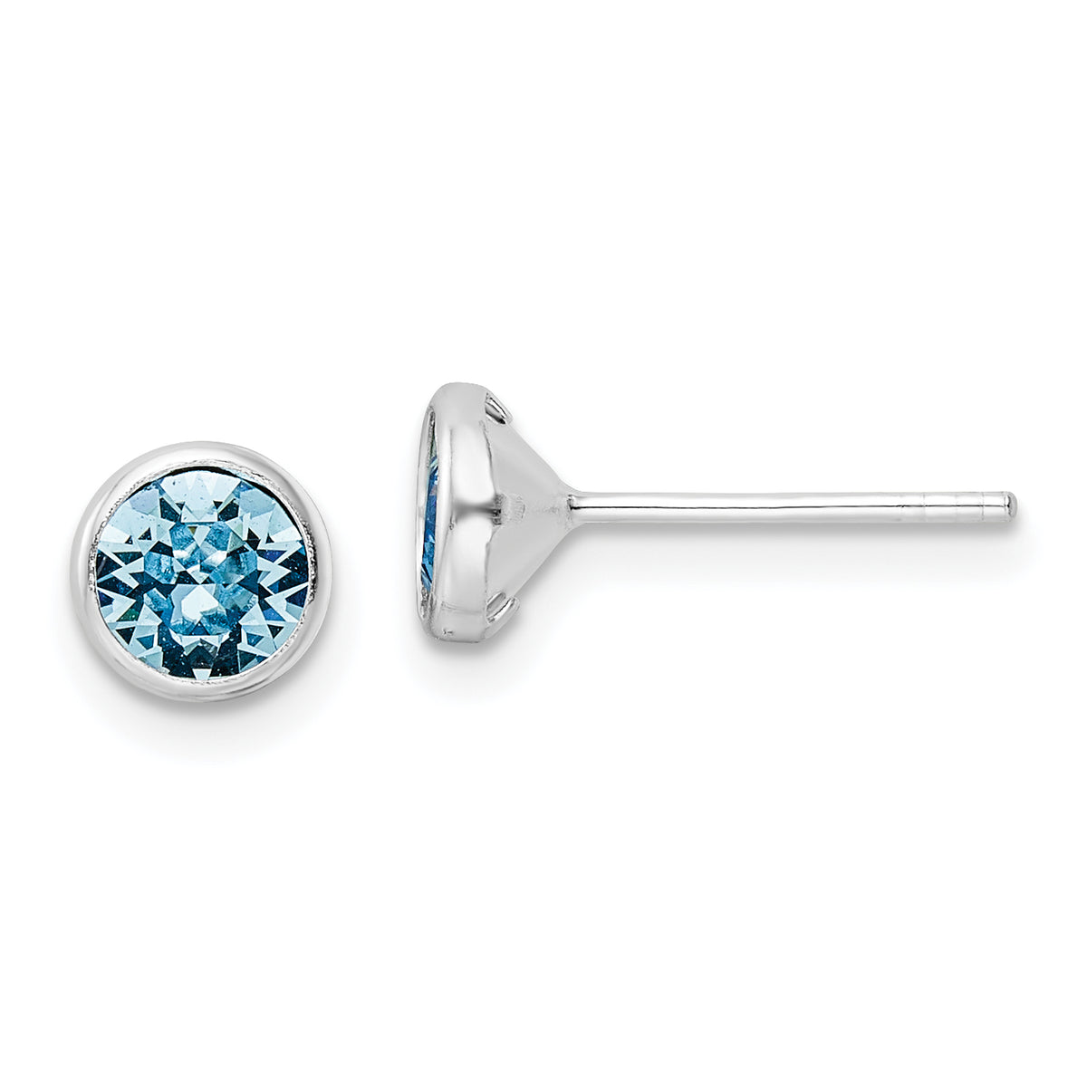 Sterling Silver Rhodium-plated Polished Blue Crystal Bezel Stud Earrings