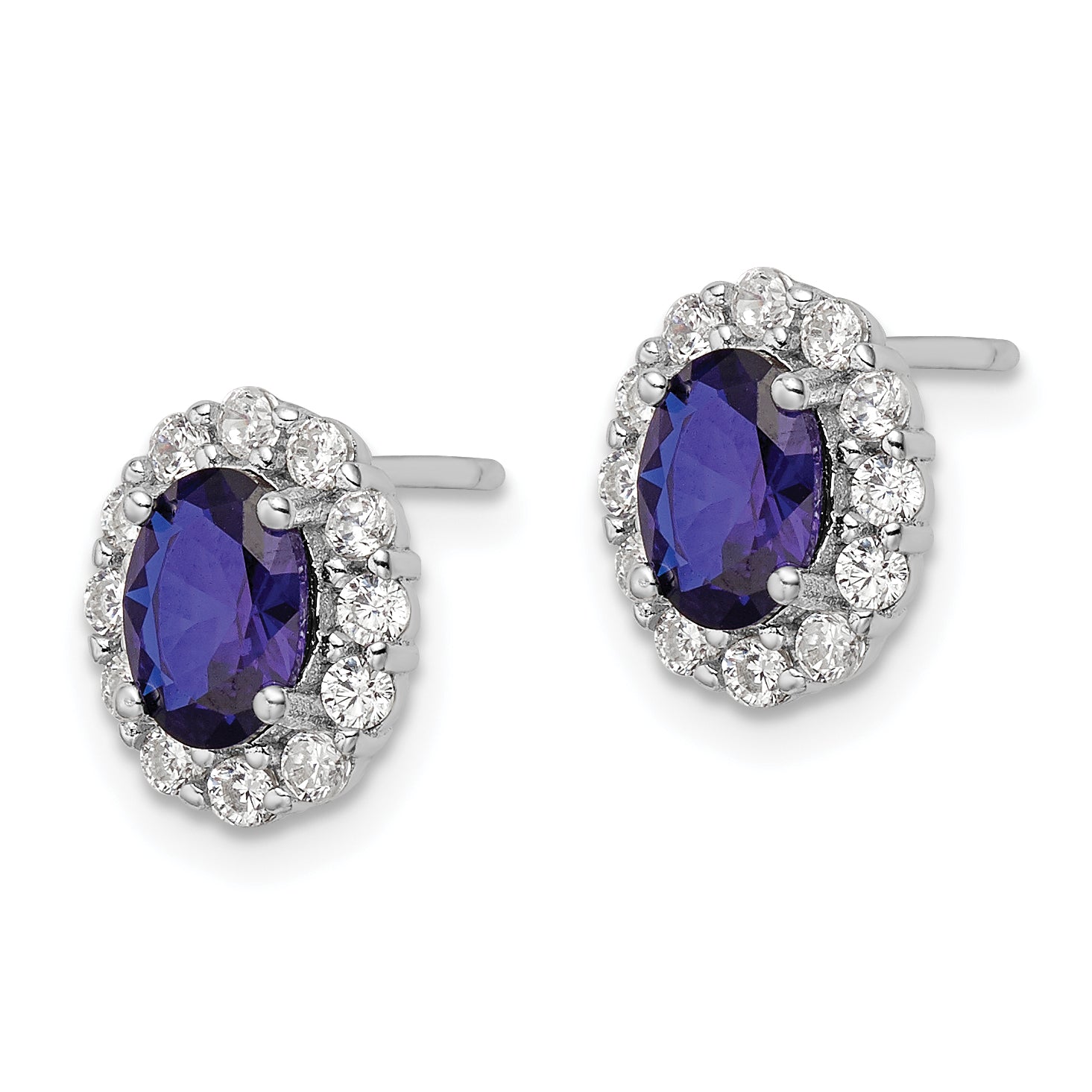 Sterling Silver Rhodium-plated Polished Blue & White CZ Oval Post Earrings