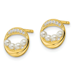 Sterling Silver Gold-tone CZ & Shell Pearl Post Earrings