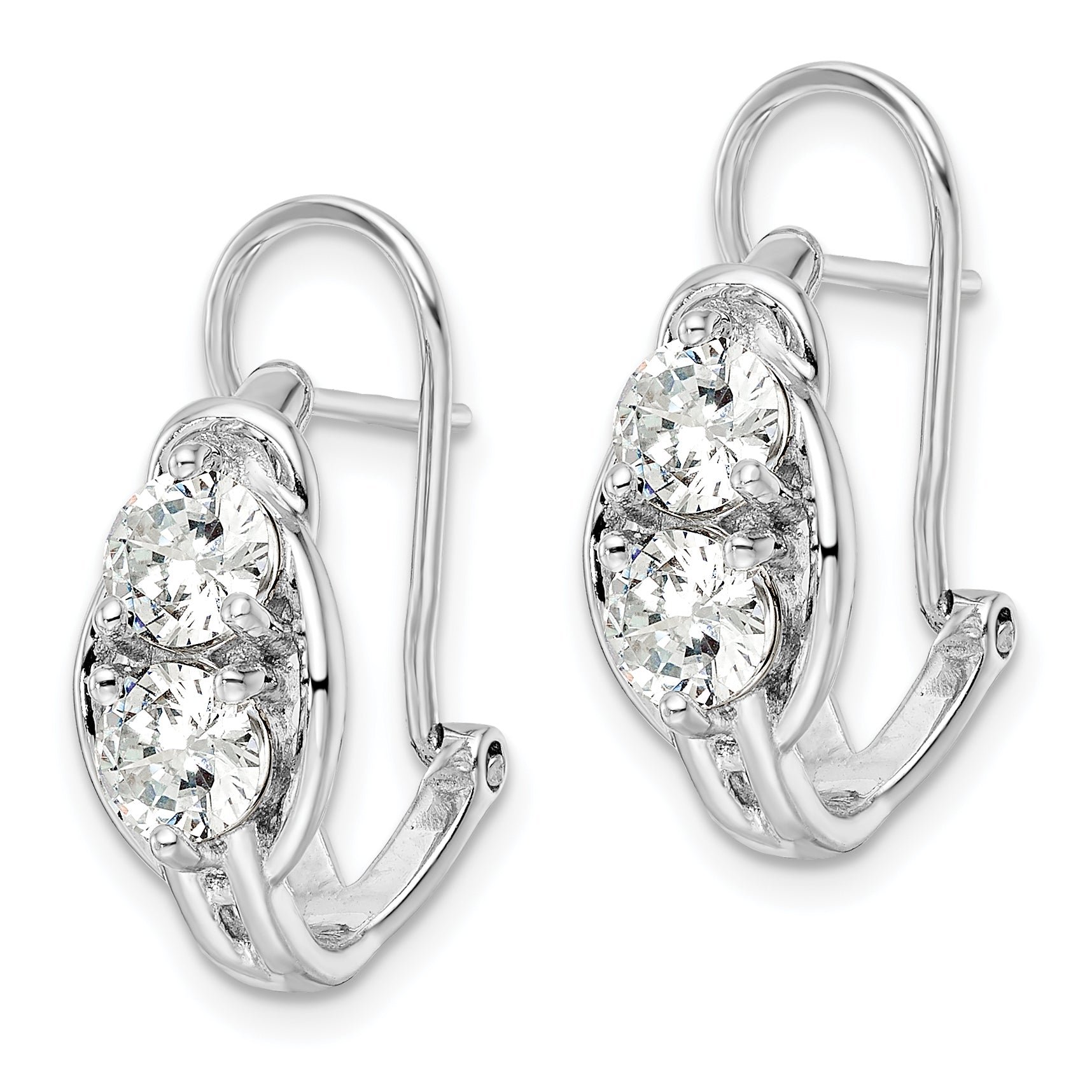 Sterling Silver Rhodium-plated Polished CZ Omega Back J-Hoop Earrings