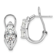 Sterling Silver Rhodium-plated Polished CZ Omega Back J-Hoop Earrings