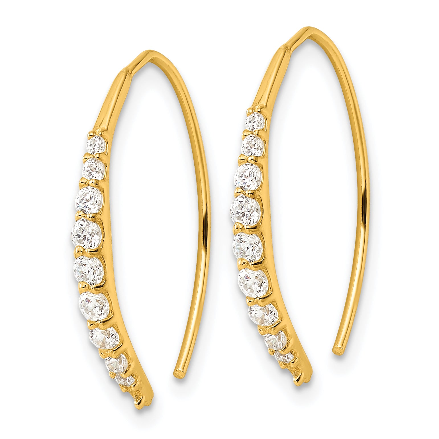 Sterling Silver Gold-tone Polished Graduated CZ Threader Earrings