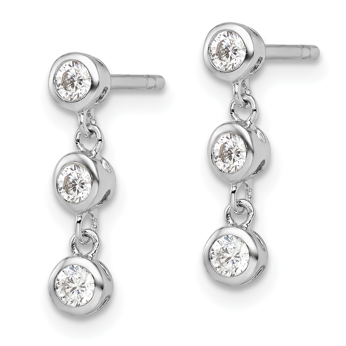 Sterling Silver Rhodium-plated Polished Three CZ Post Dangle Earrings